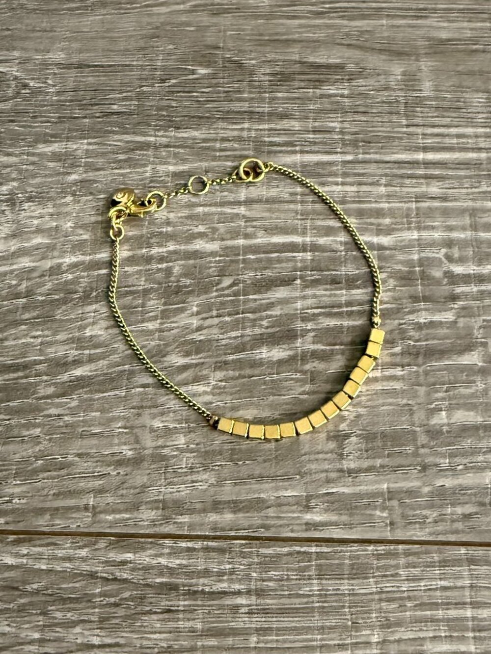 J. Crew Gold Plated Delicate Chain Cube Bead Bracelet